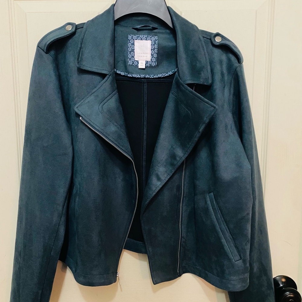 Suede teal cropped jacket